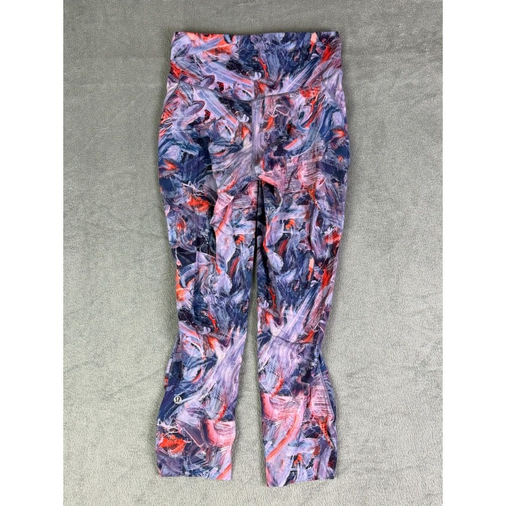 Lululemon‎ Wunder Train High-Rise Crop 24" Abstract Brushstroke Purple Coral 6